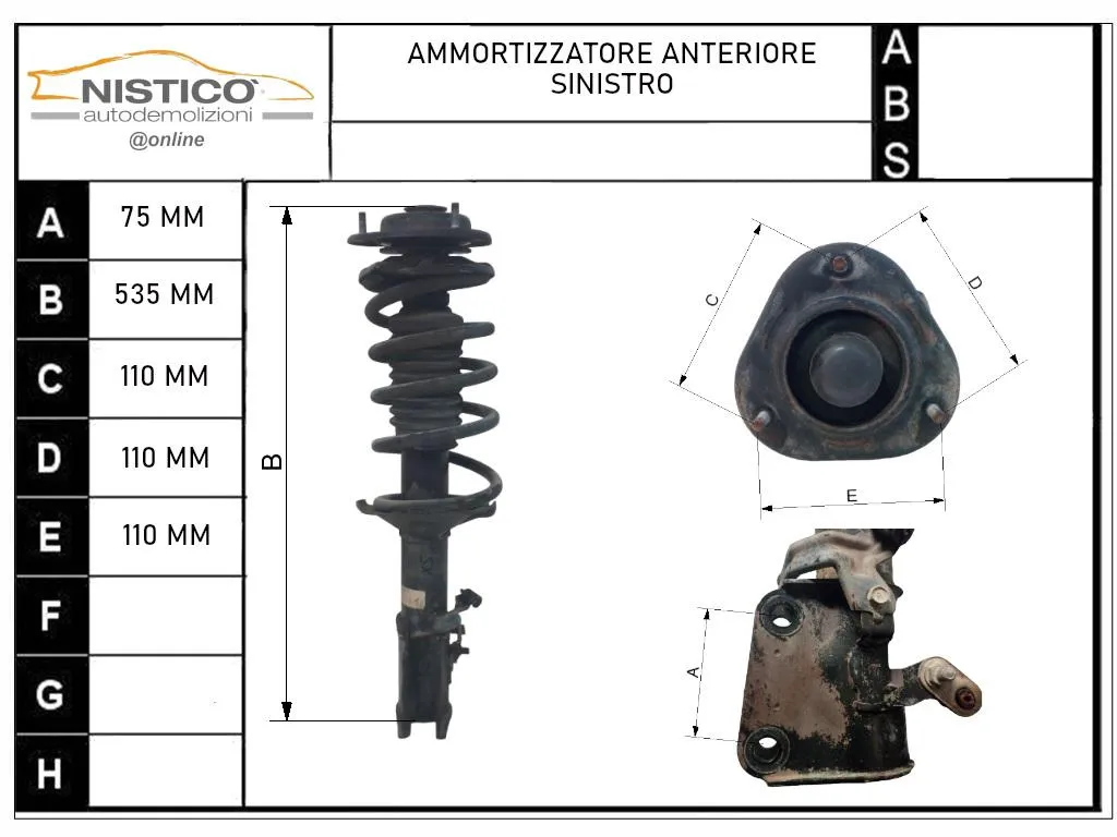 AMMORTIZZATORE ANTERIORE SINISTRO con codice 4852087422 da DAIHATSU Terios 1Â° Serie 1300 Benzina 63 con codice motore K3/K3 (2003)