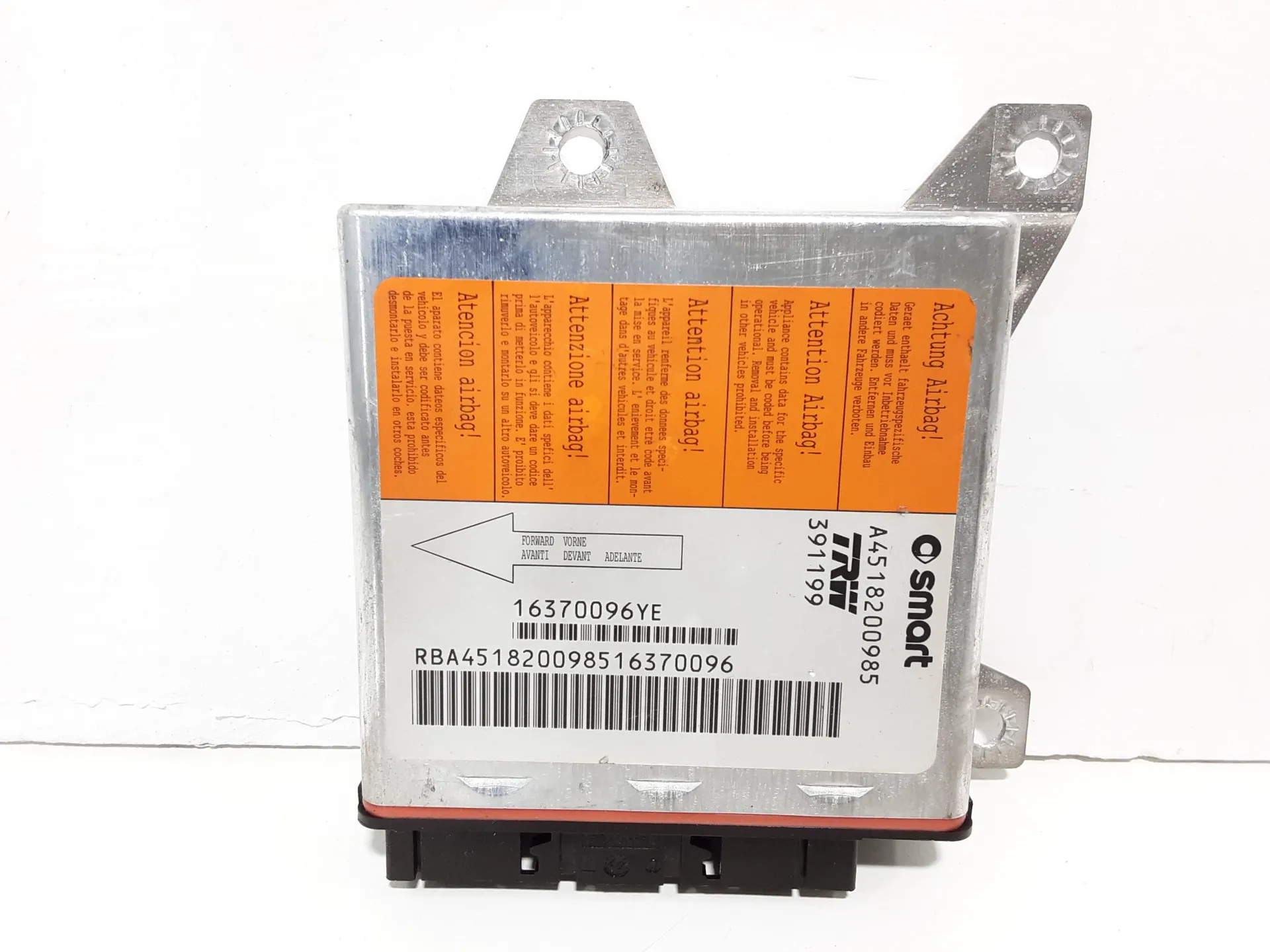 CENTRALINA AIRBAG con codice A4518200985 da SMART Fortwo Coupé 3° Serie (w 451) 800 Diesel 33 kW / 45 CV con codice motore 660950/OM 660.950 (2007)