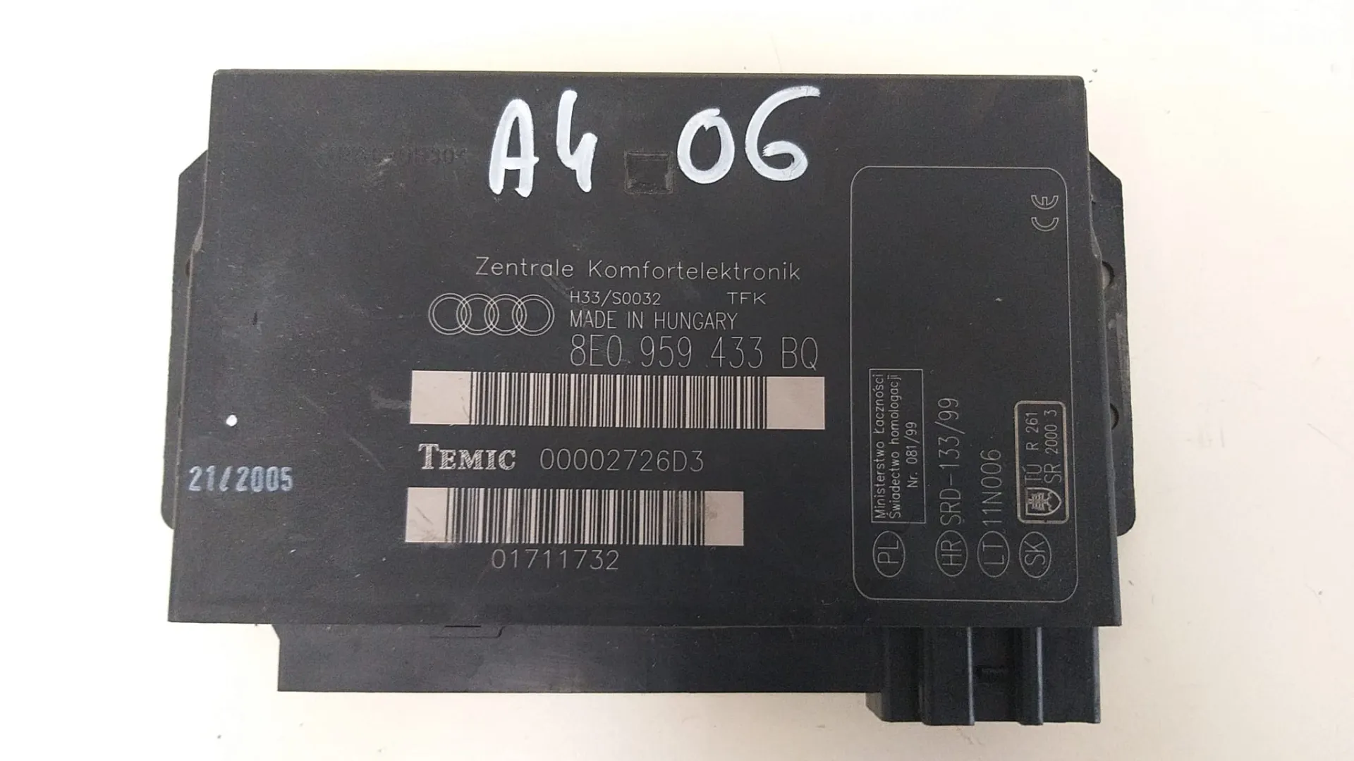 Centralina comfort Audi A4 1.9 D del 2006 CODICE RICAMBIO : 8E0959433BQ