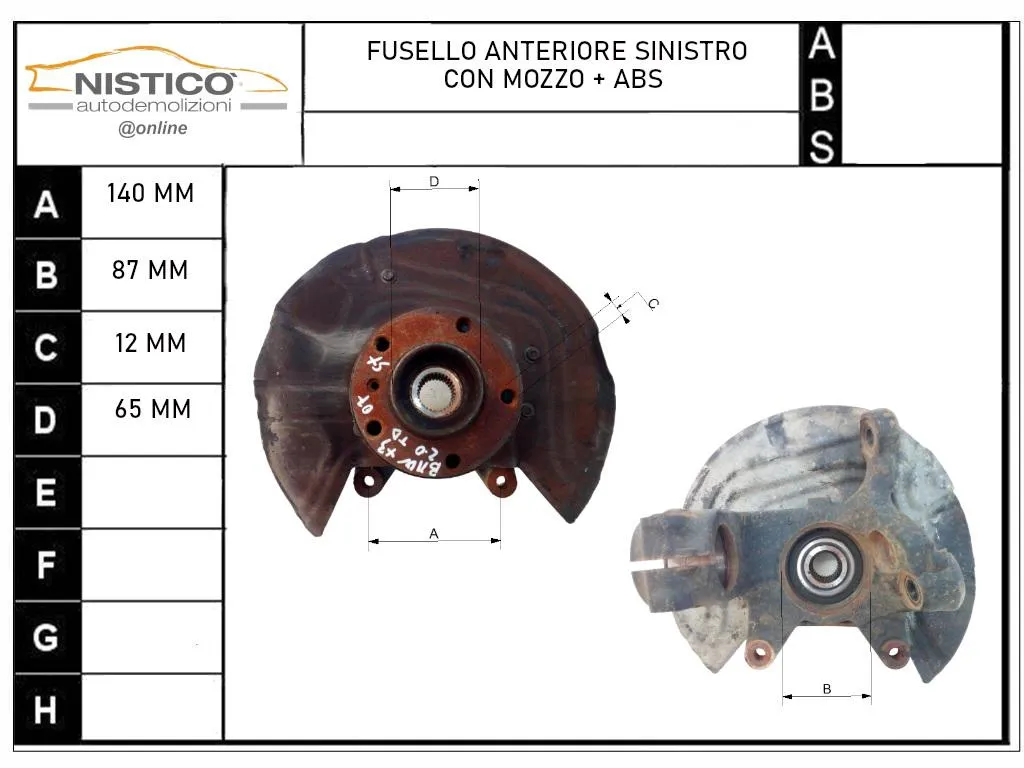 FUSELLO COMPLETO ANTERIORE SINISTRO con codice 31213450557 da BMW X3 1Â° Serie 2000 Diesel 110 con codice motore 204D4/204D4 (2007)