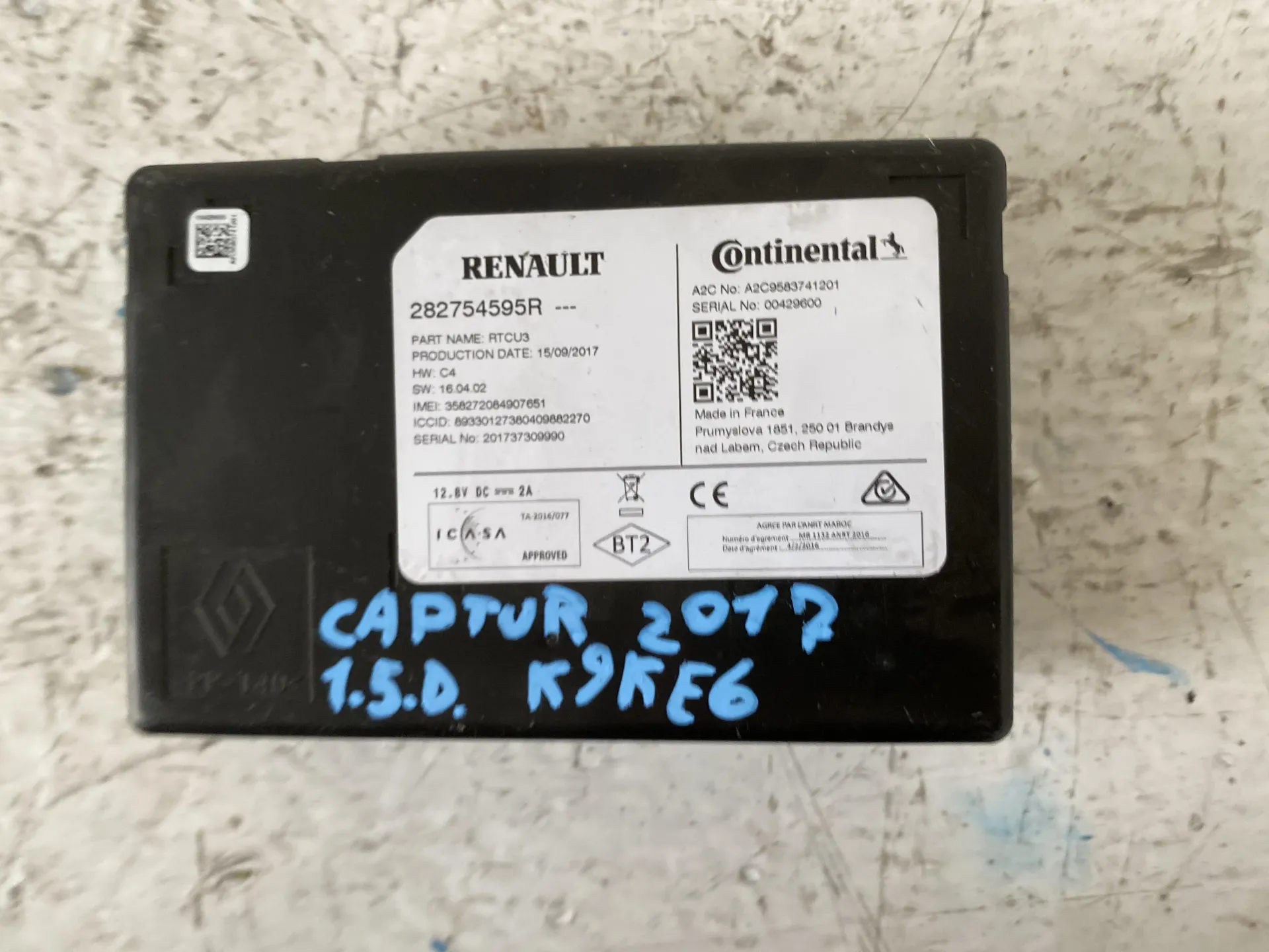 MODULO ELETTRONICO con codice 282754595R da RENAULT Captur Serie 1500 Diesel con codice motore K9K E6/K9K E6 (2017)