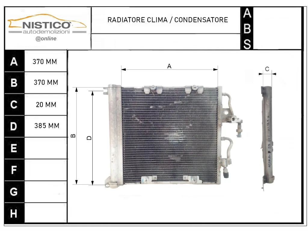 RADIATORE A/C con codice 13129195 da OPEL Astra H Berlina 1700 Diesel 74 con codice motore Z17DTH/Z17DTH (2006)
