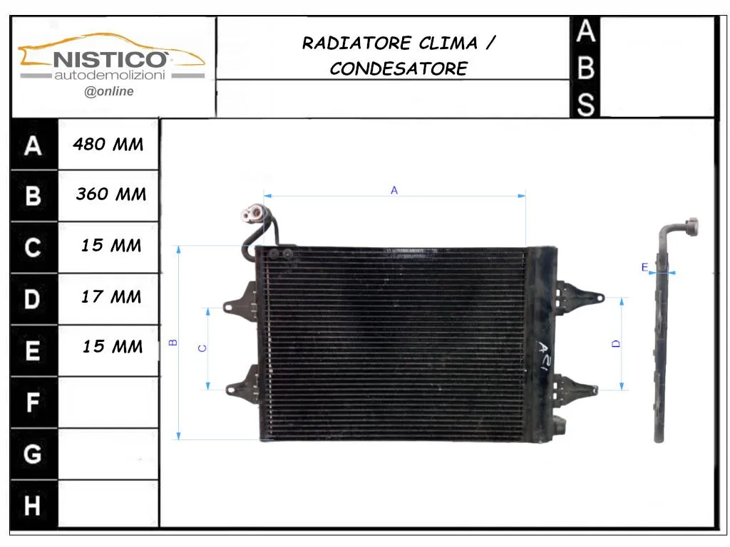 RADIATORE A/C con codice 6Q0820411 da VOLKSWAGEN Fox 1° Serie 1400 Diesel 51 con codice motore BNM/BNM (2006)